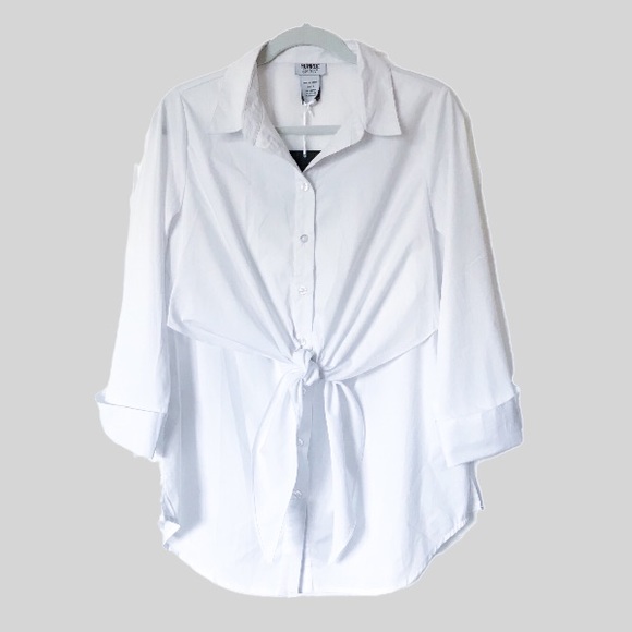 Monroe & Main White Button Down Front Tie Shirt - Picture 1 of 5